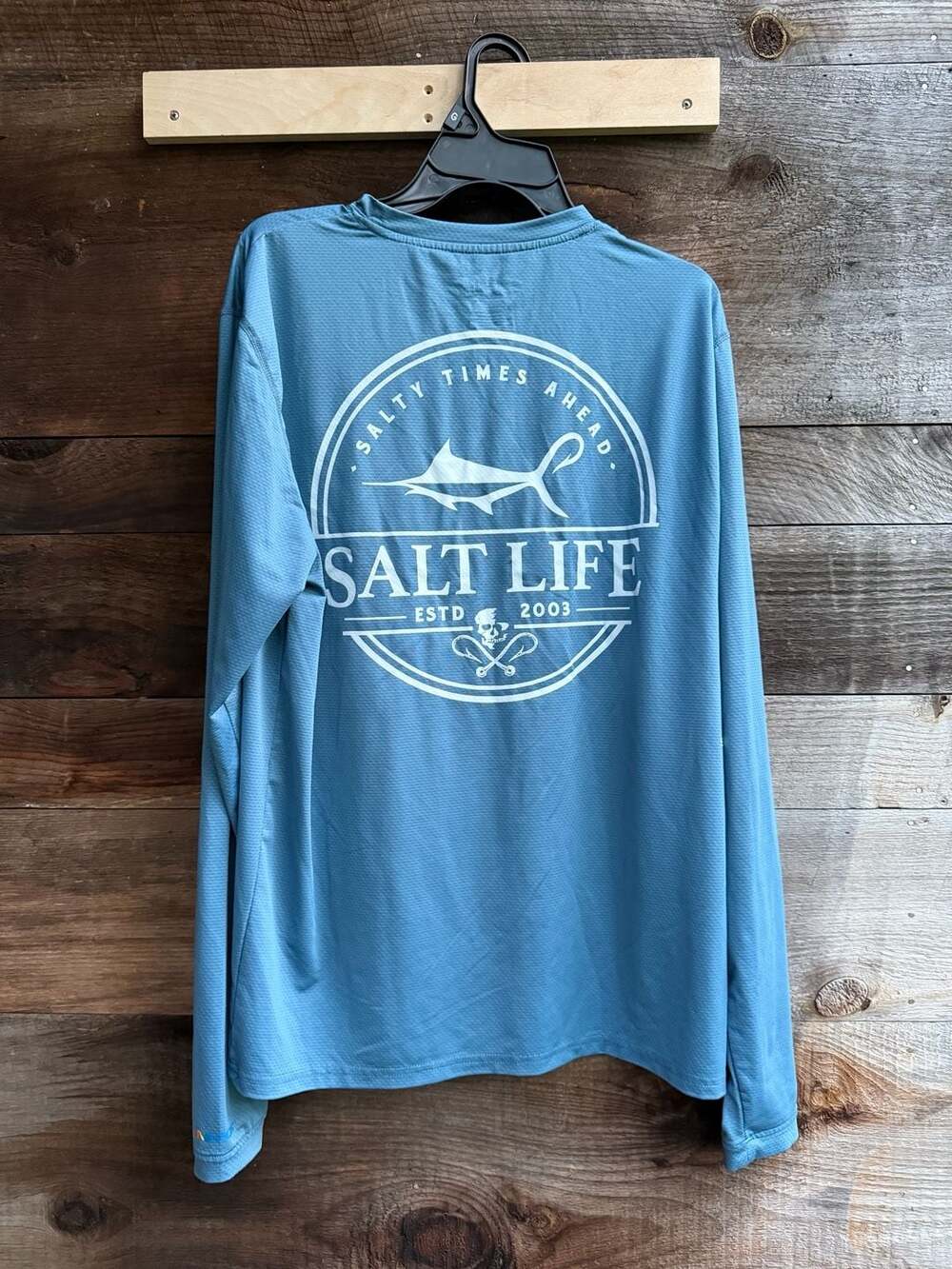 Salt Life SLX Salty Times Ahead UV Vapor Long Sleeve Performance Shirt Blue Sz S - Picture 4 of 6